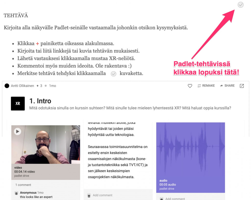 kuvakaappaus padlet-tehtävästä